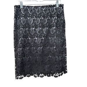 Ann Taylor Women's Size 4 Black Floral Crochet Midrise Lined Pencil Skirt